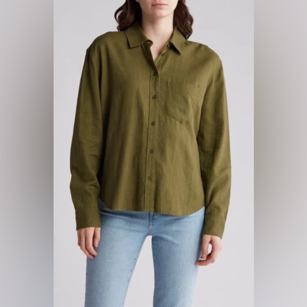 Madewell Linen Blend Boy Short in Desert Olive Size XL